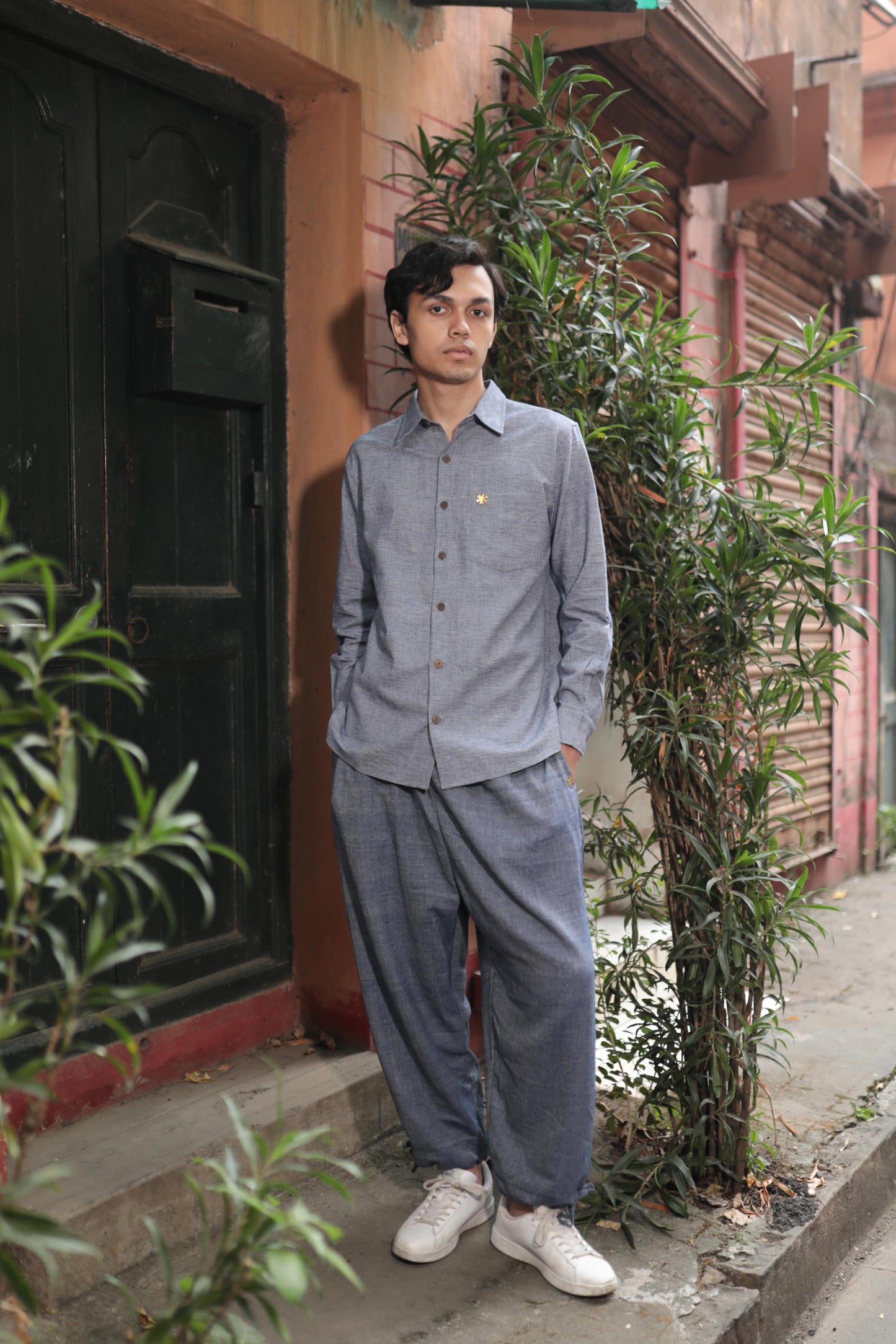 textured blue shirt - full sleeves