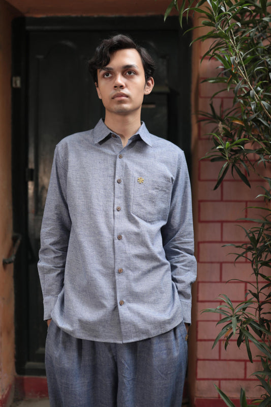 textured blue shirt - full sleeves