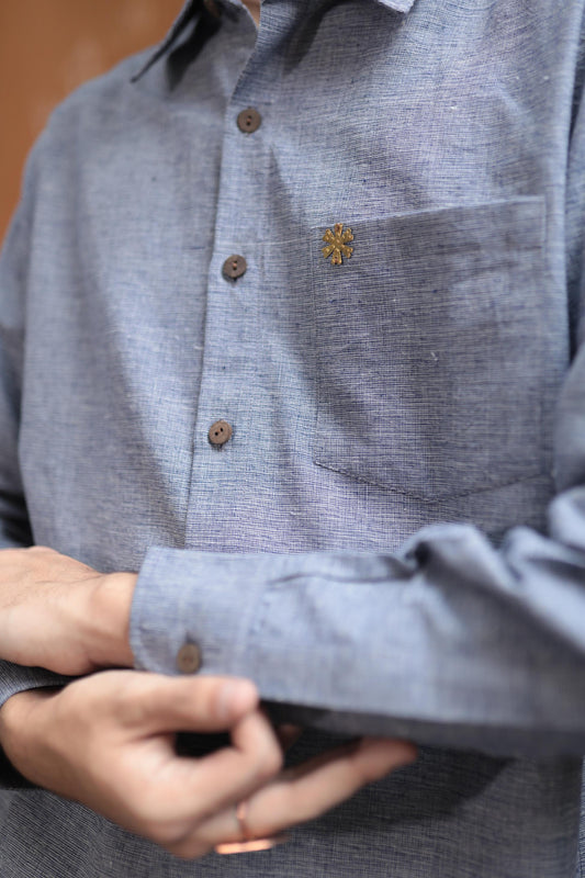 textured blue shirt - full sleeves