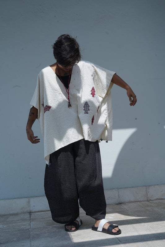 khadi kantha v-neck kimono