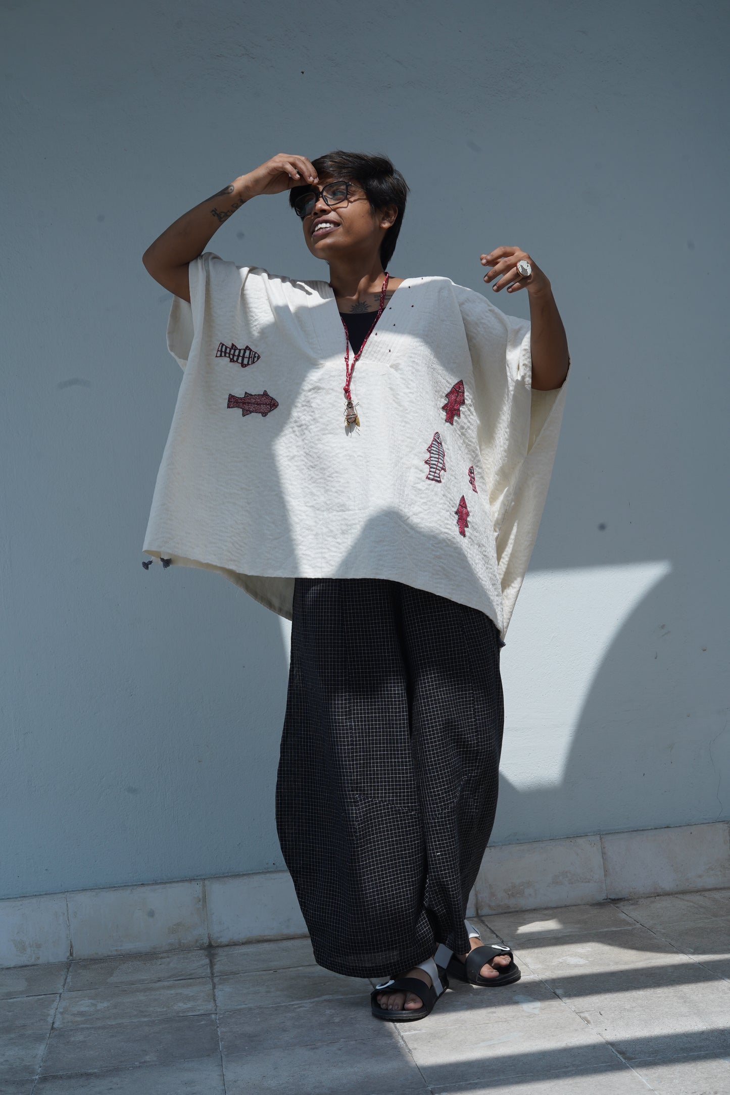 khadi kantha v-neck kimono