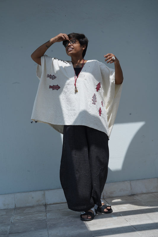 khadi kantha v-neck kimono