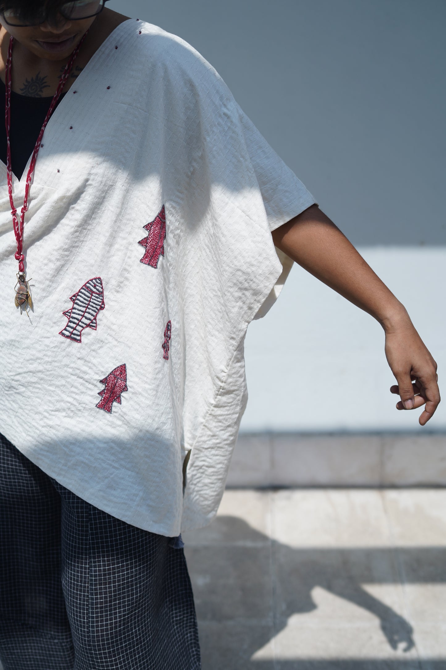 khadi kantha v-neck kimono