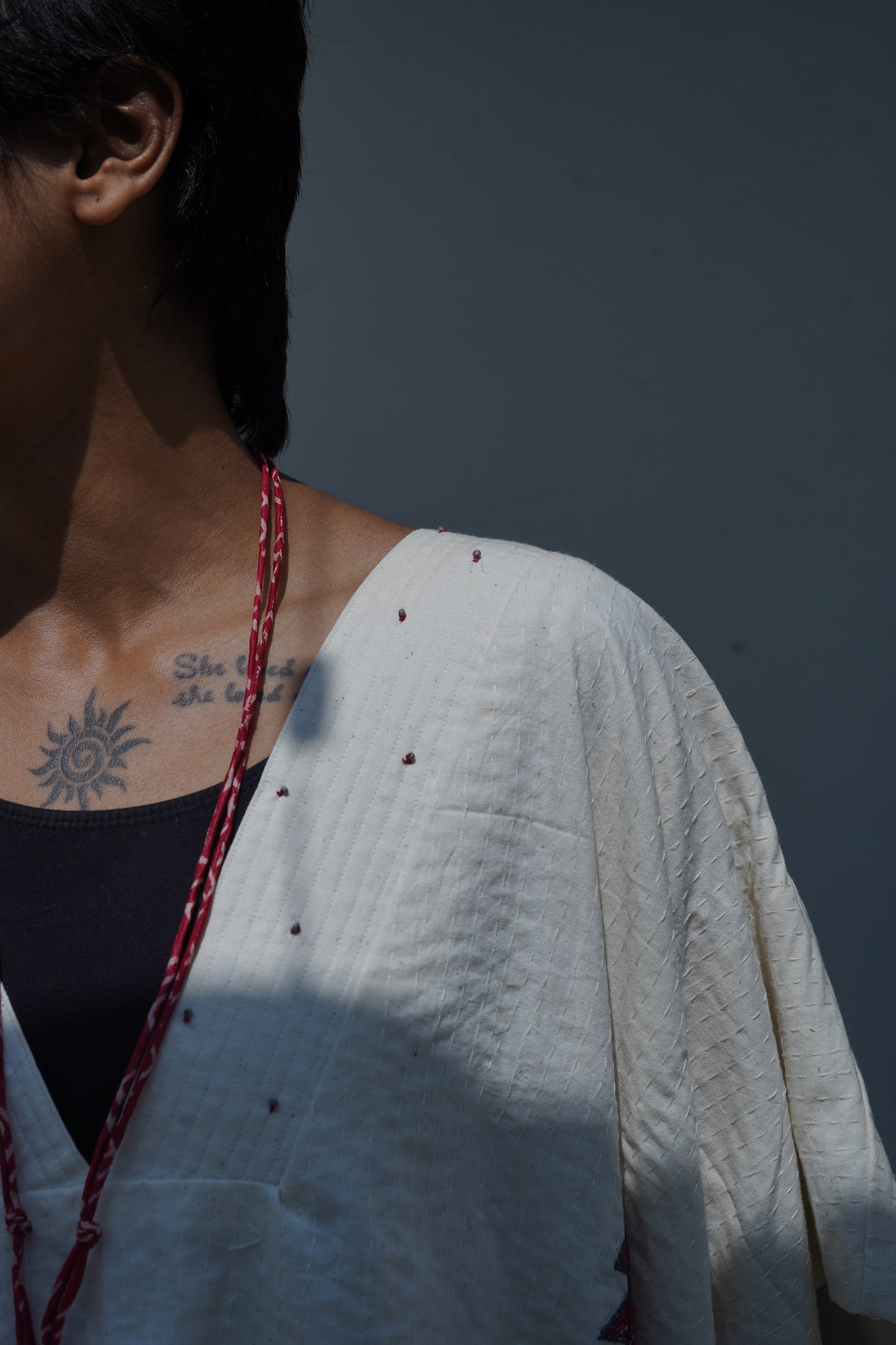 khadi kantha v-neck kimono