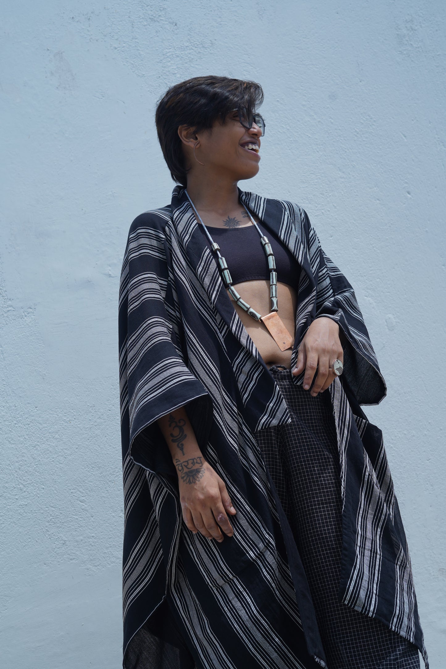 black striped kimono