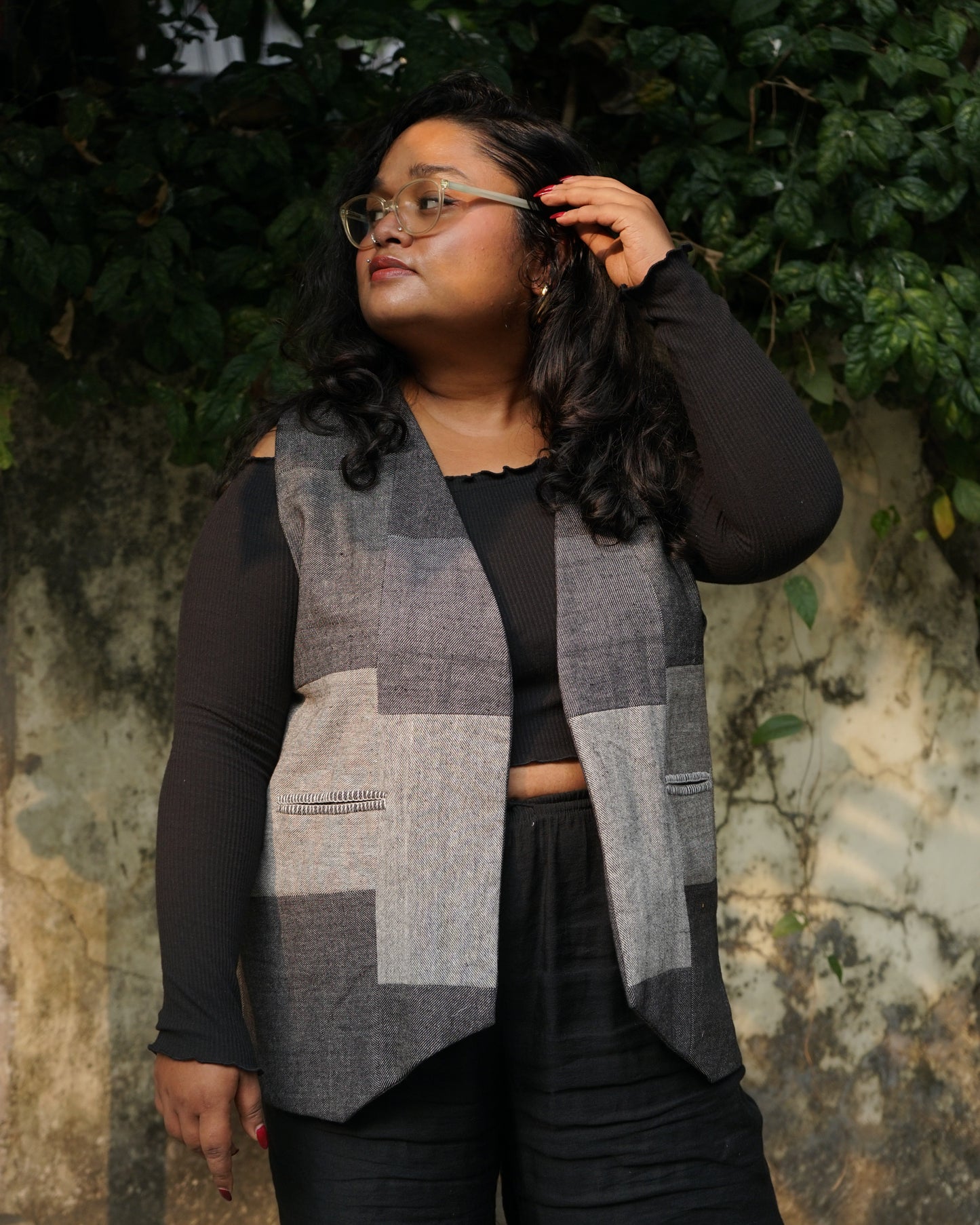 grey patchwork vest