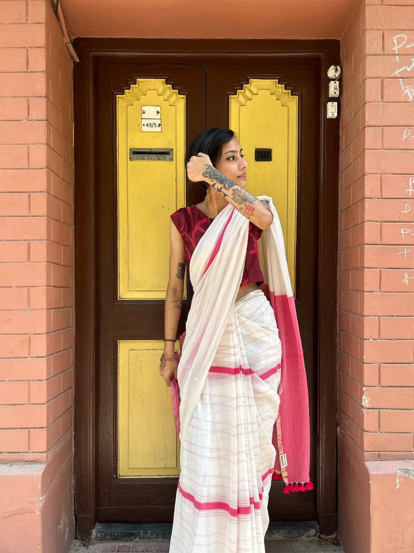 pink zari - kantha saree