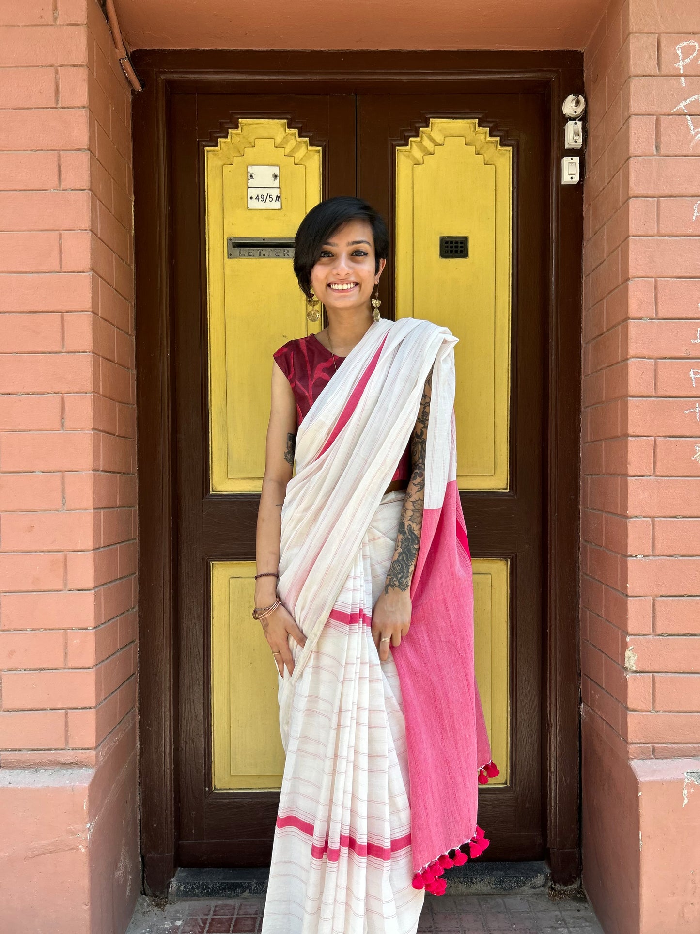 pink zari - kantha saree