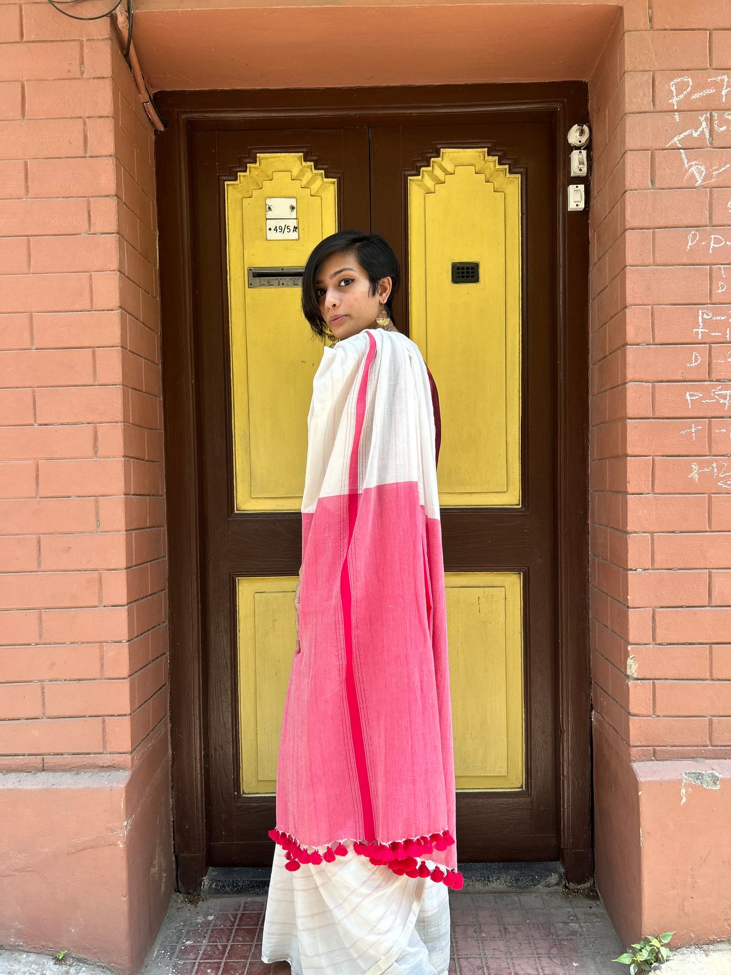 pink zari - kantha saree