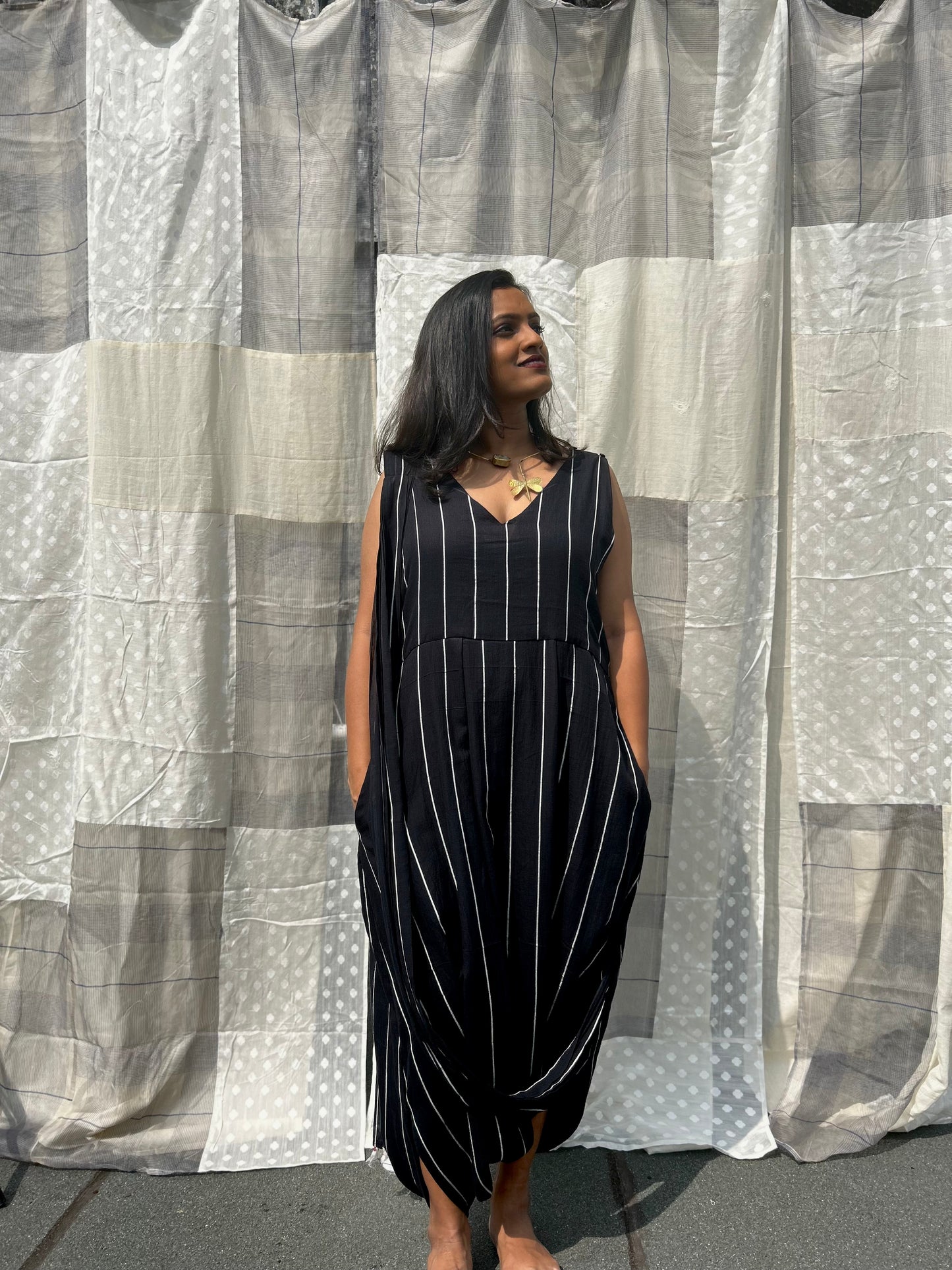 black stripes jumpsuit saree dress