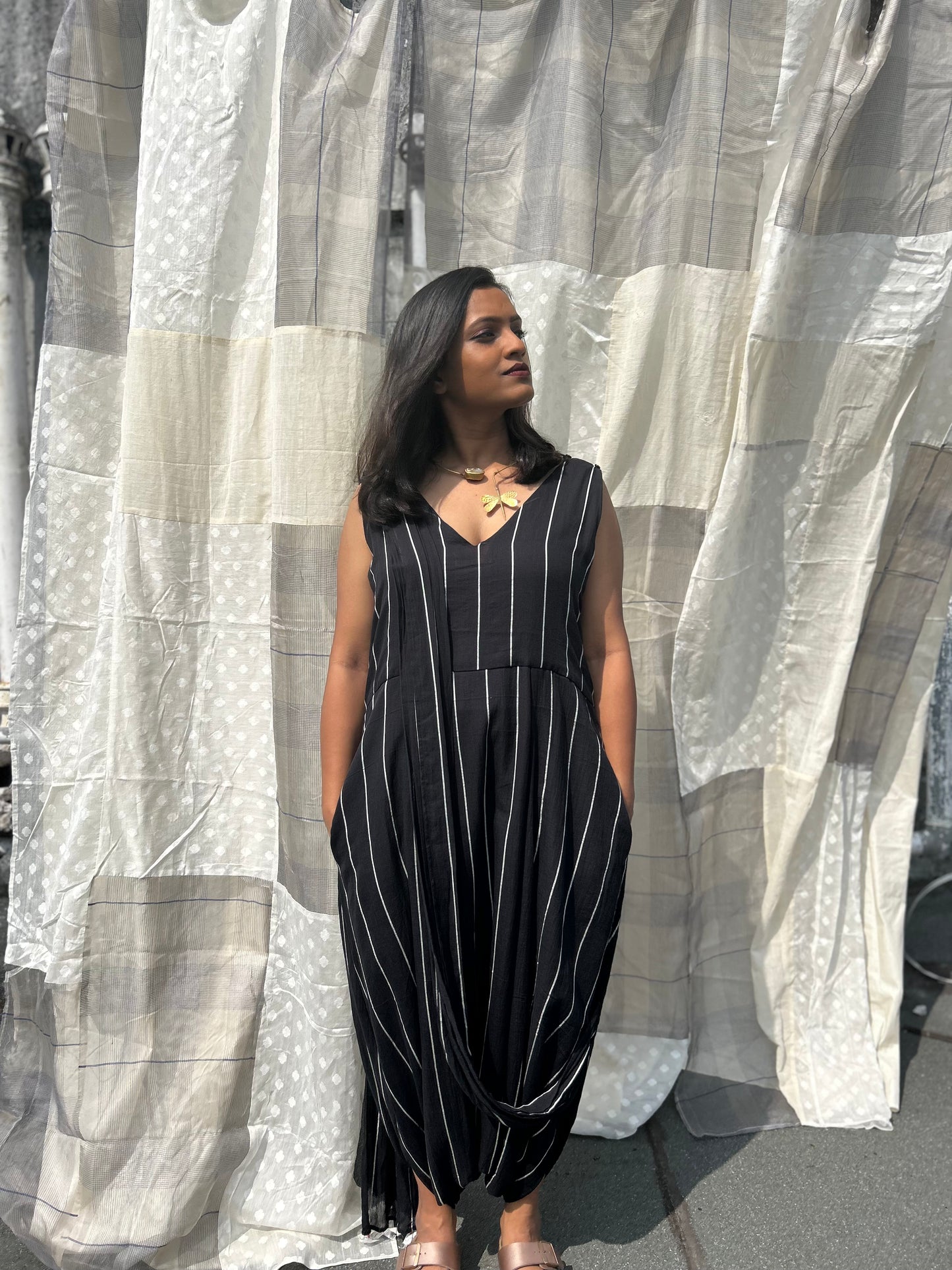 black stripes jumpsuit saree dress