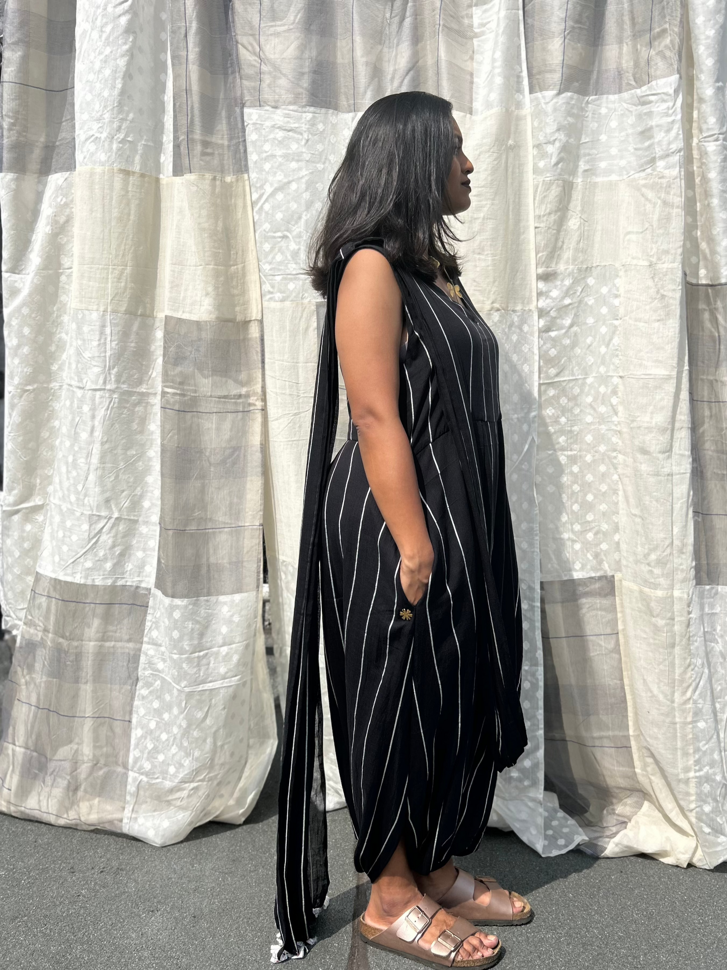 black stripes jumpsuit saree dress