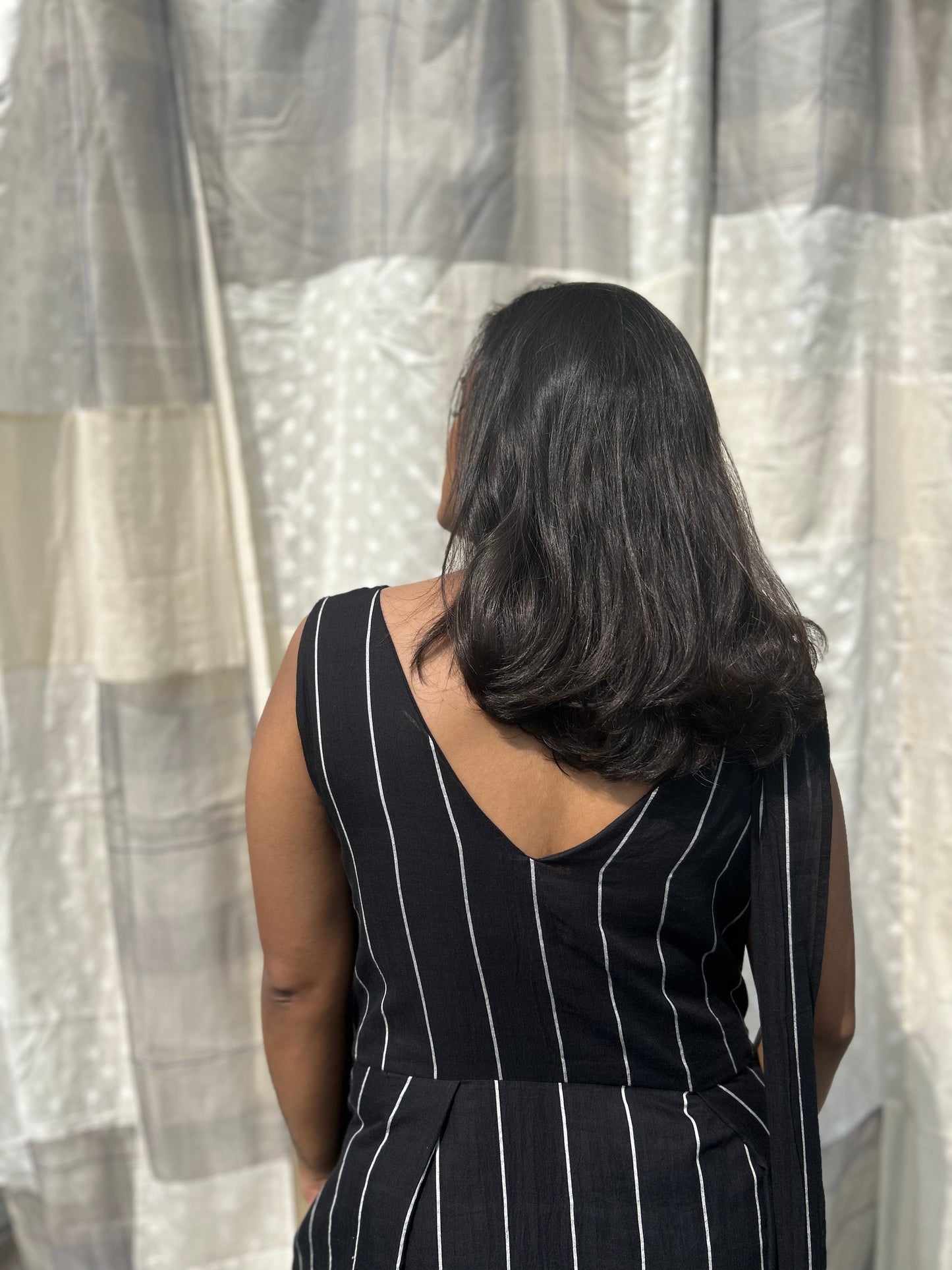 black stripes jumpsuit saree dress