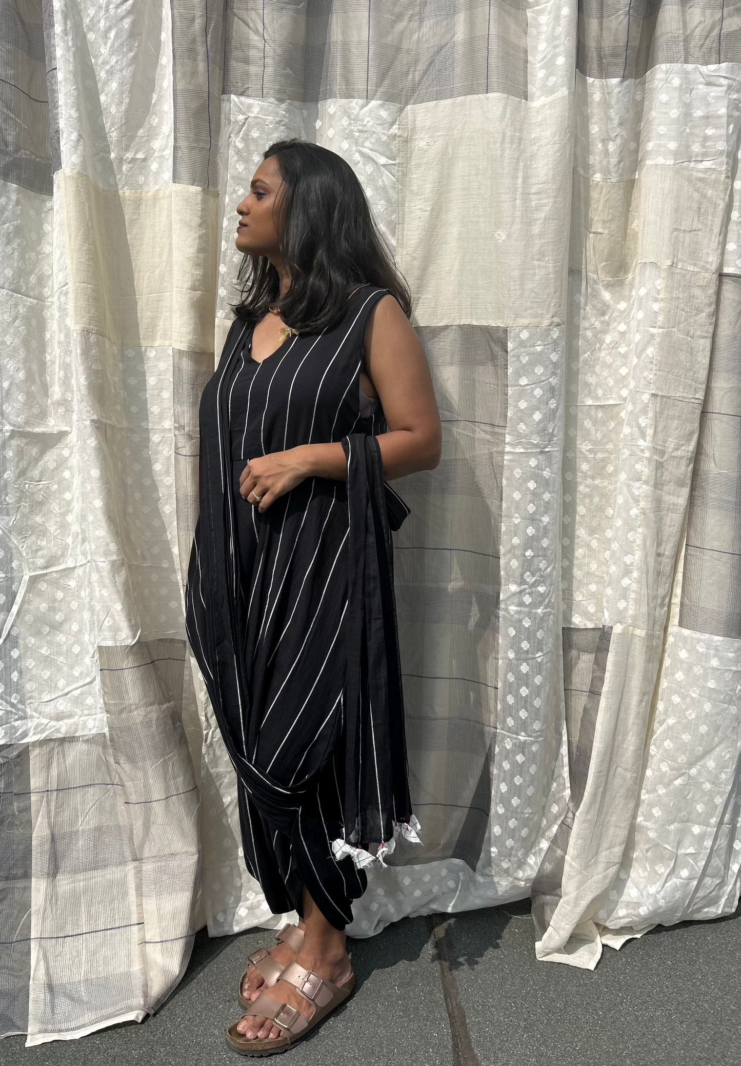 black stripes jumpsuit saree dress