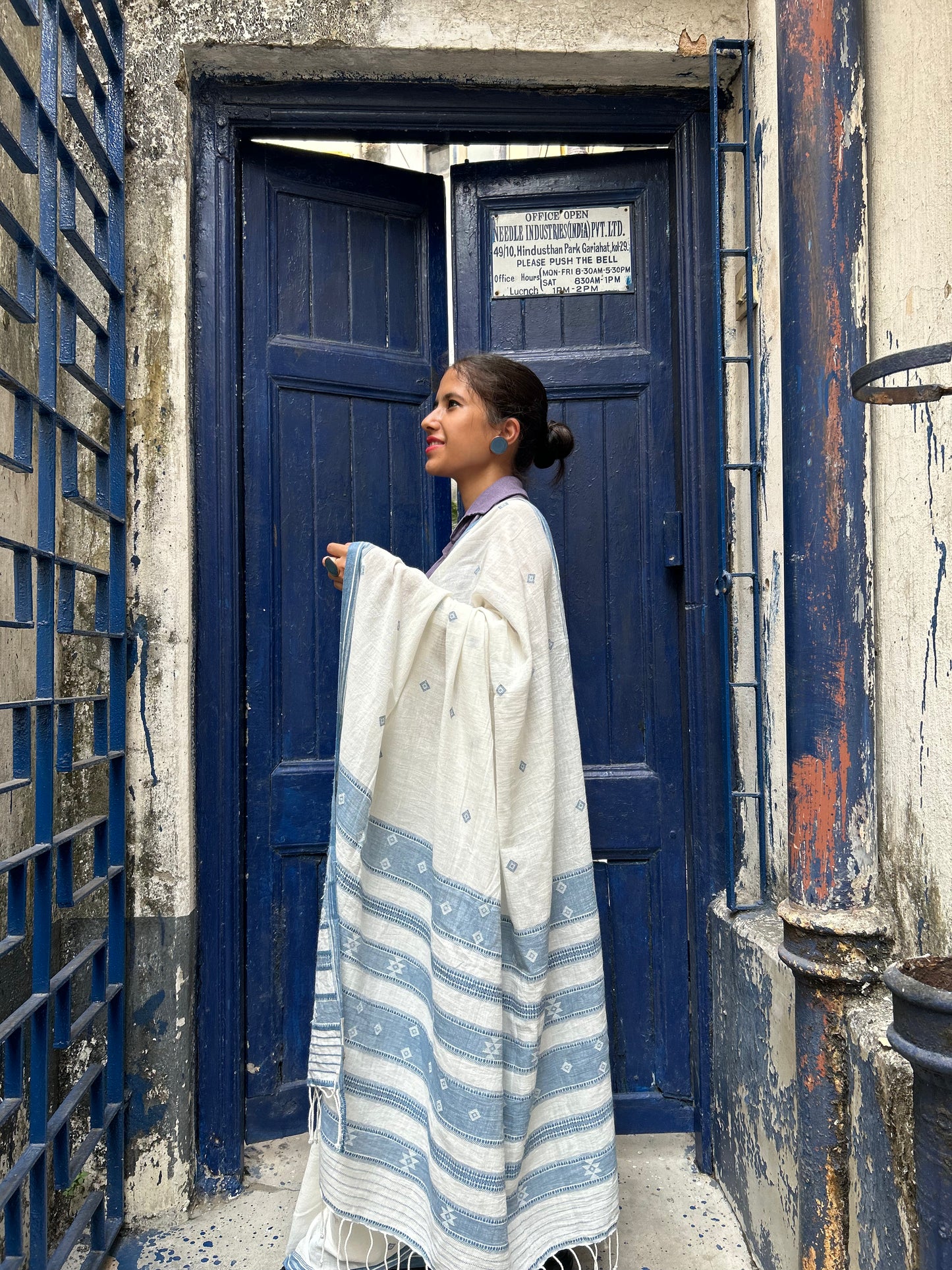 blue-white bengal bhujodi saree