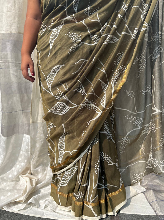 botanical green chanderi saree