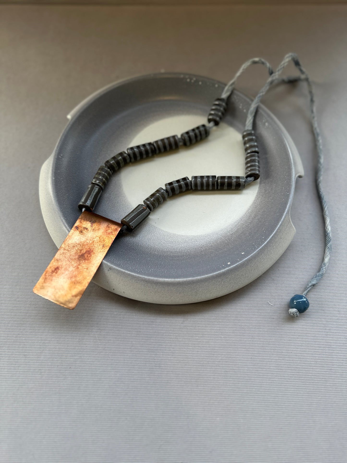 ceramic beaded copper plate neckpiece