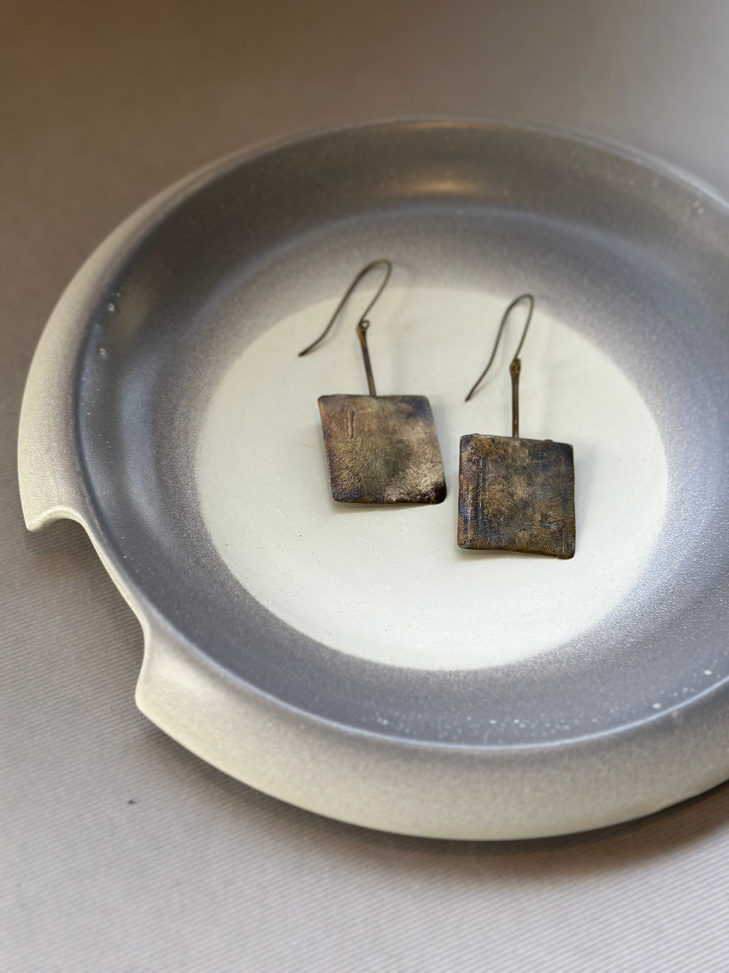 brass square drop earrings