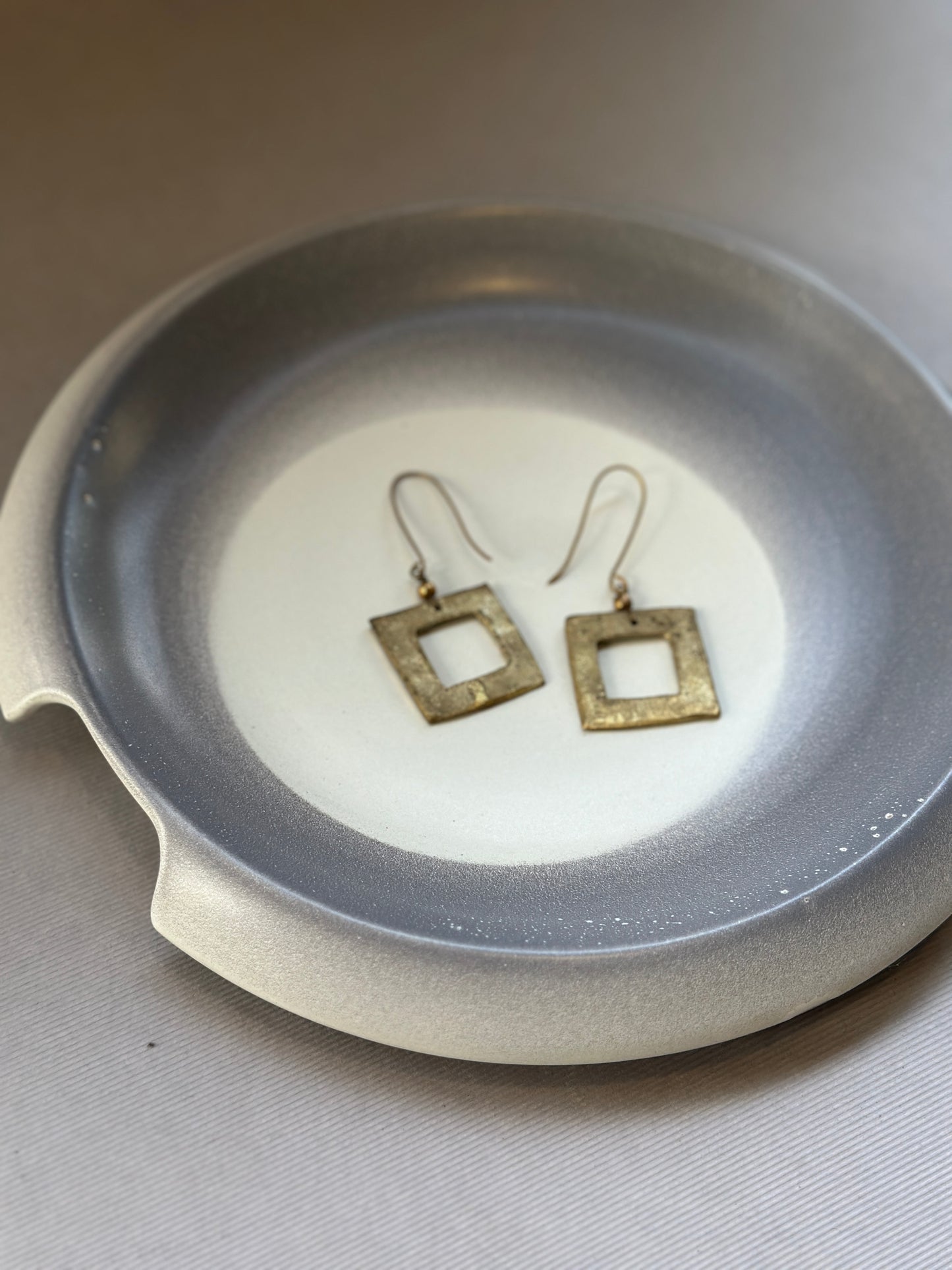 brass hollow square earrings