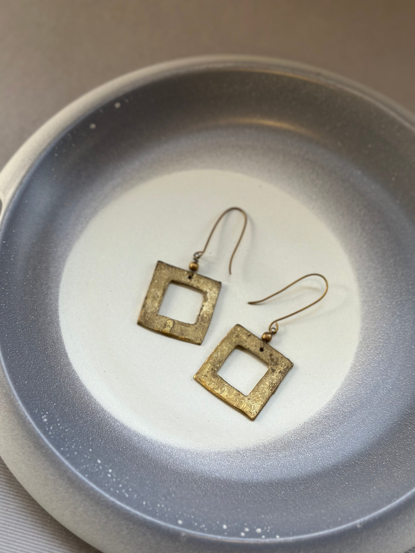 brass hollow square earrings