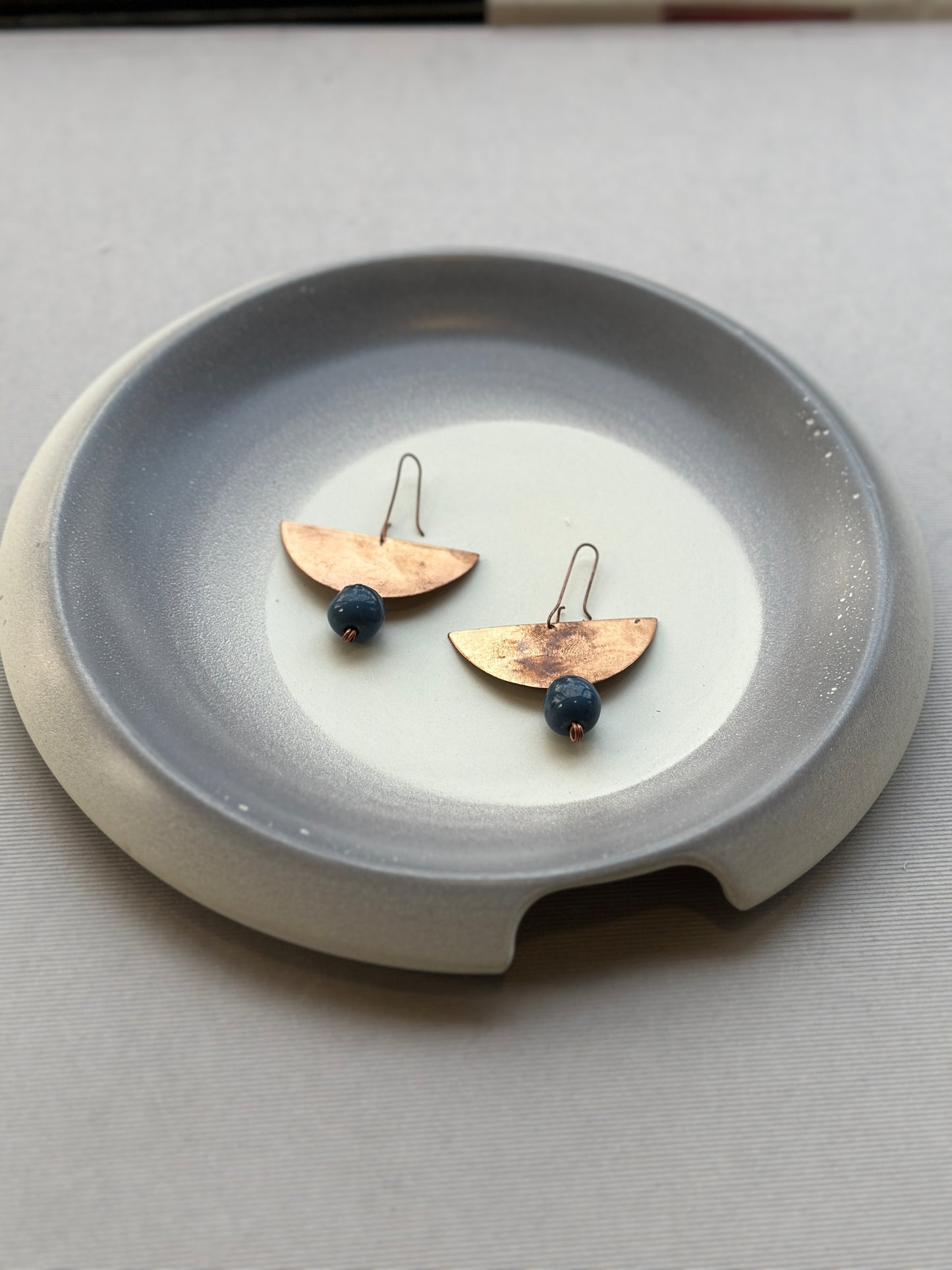 copper cera half moon earrings