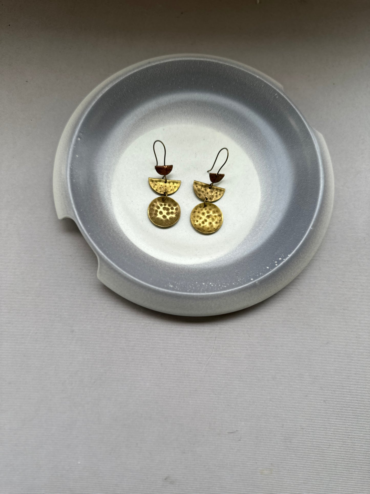 three tier beaten brass earrings