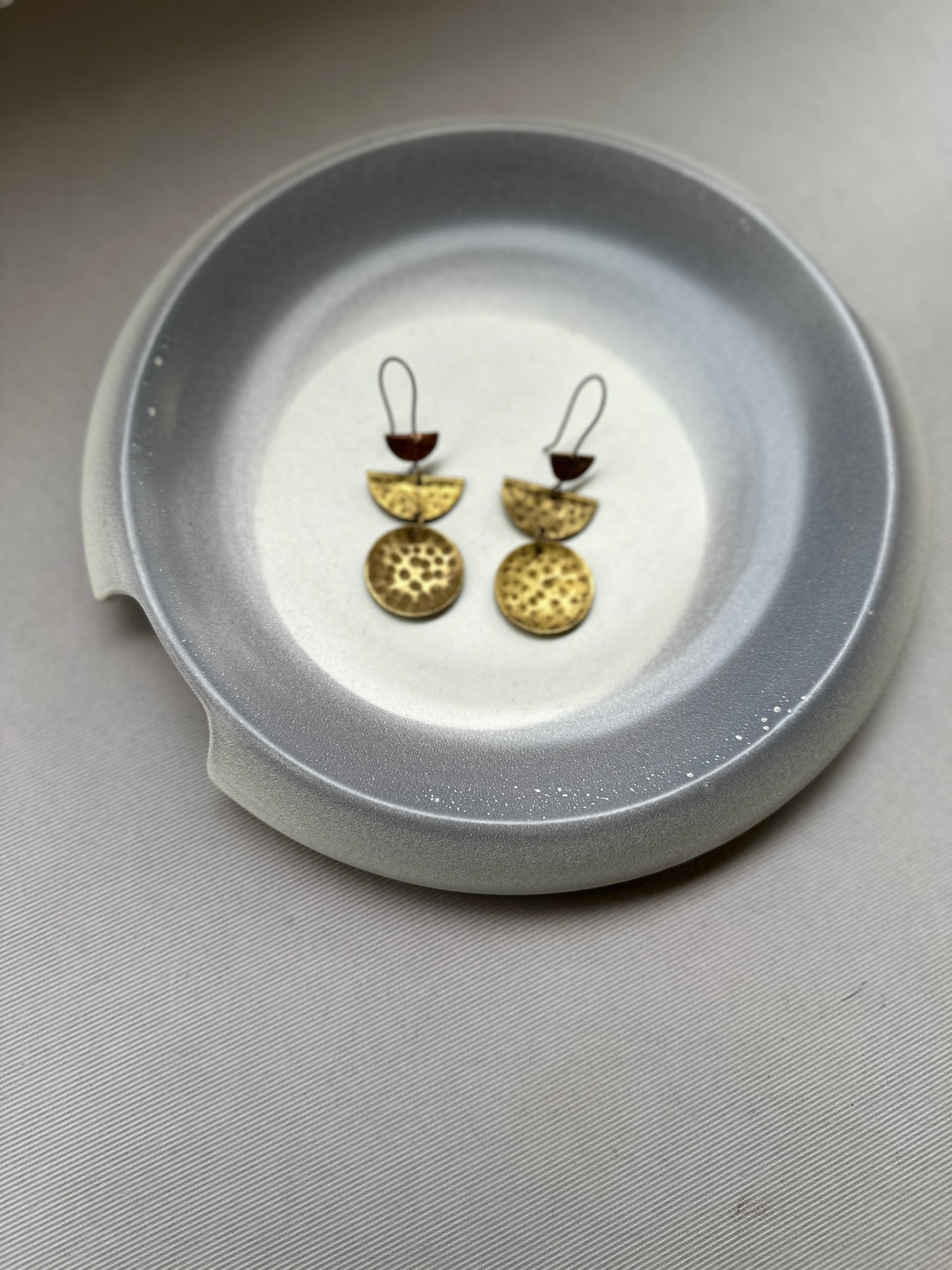 three tier beaten brass earrings