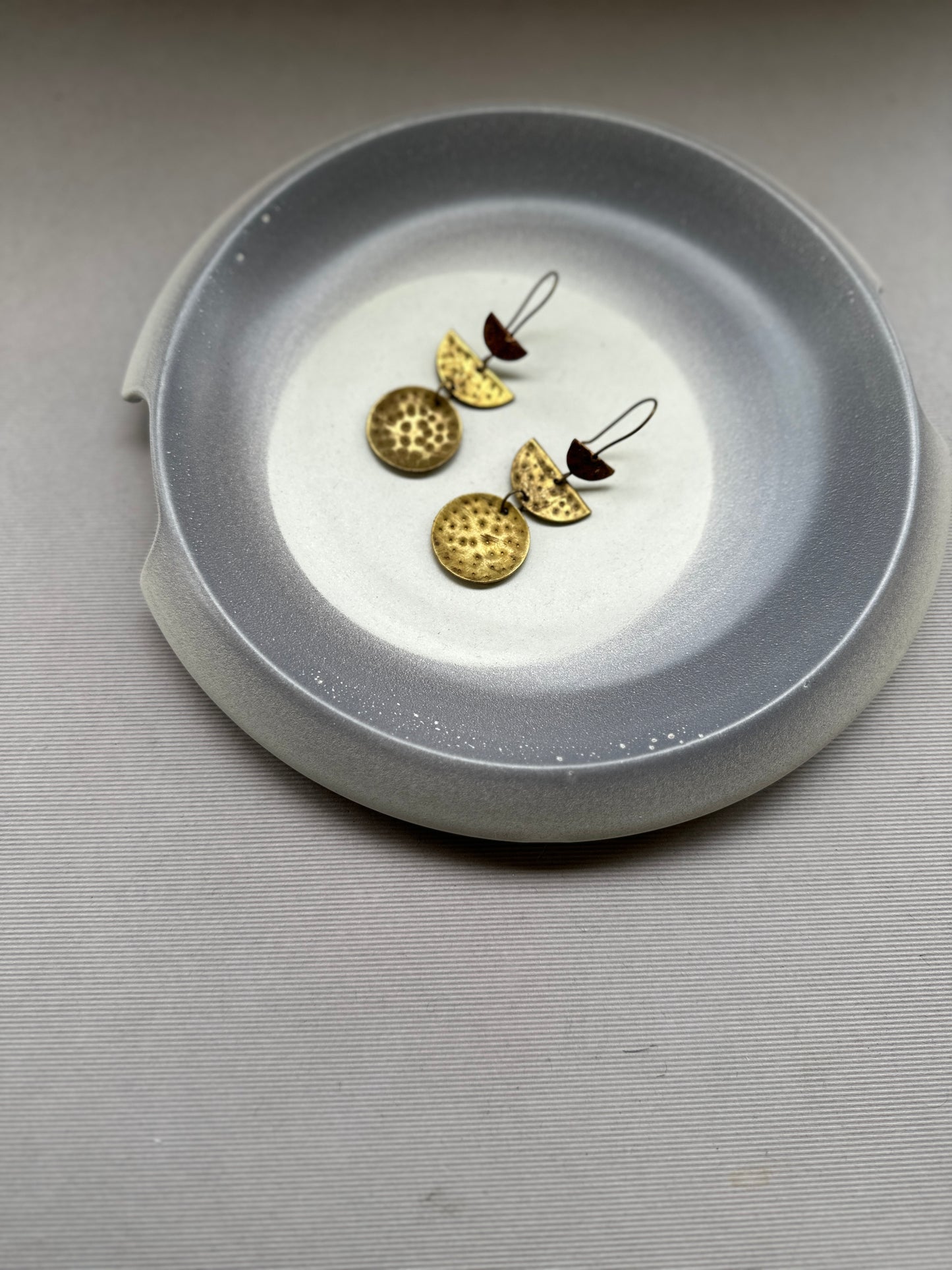 three tier beaten brass earrings
