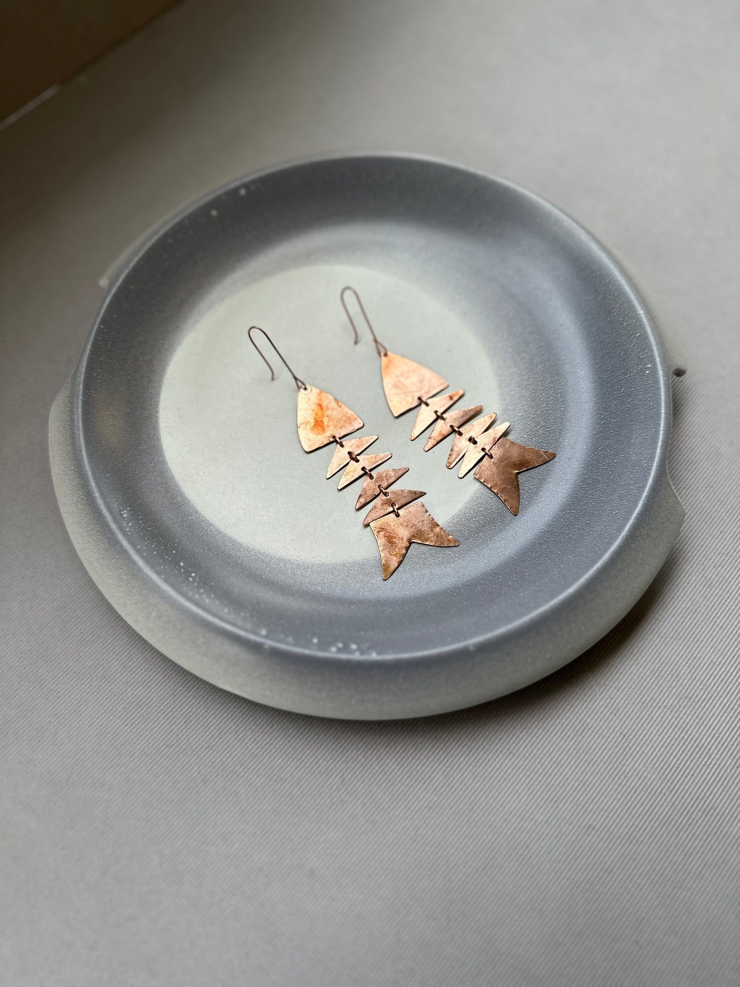 copper fishy earrings