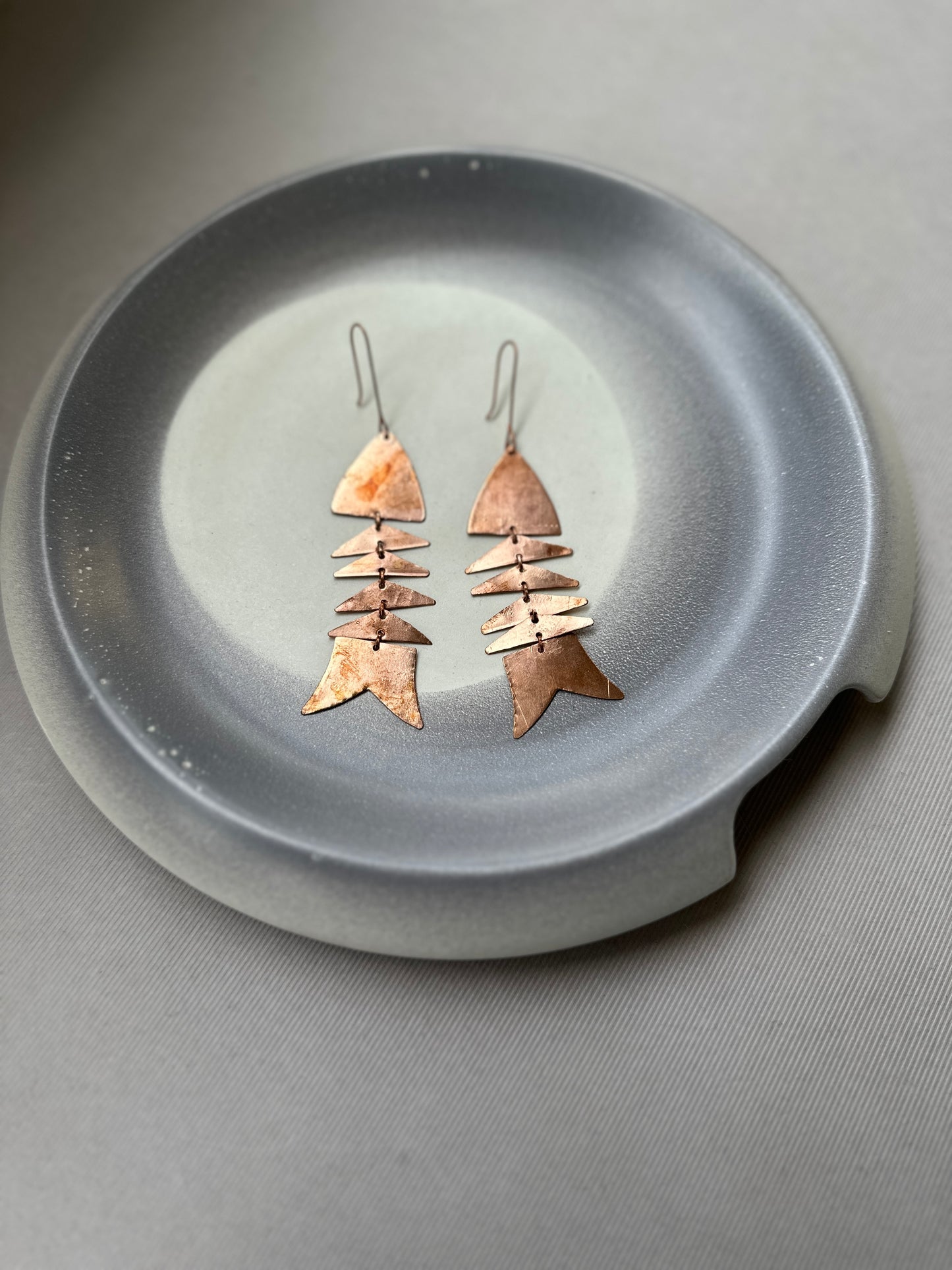 copper fishy earrings
