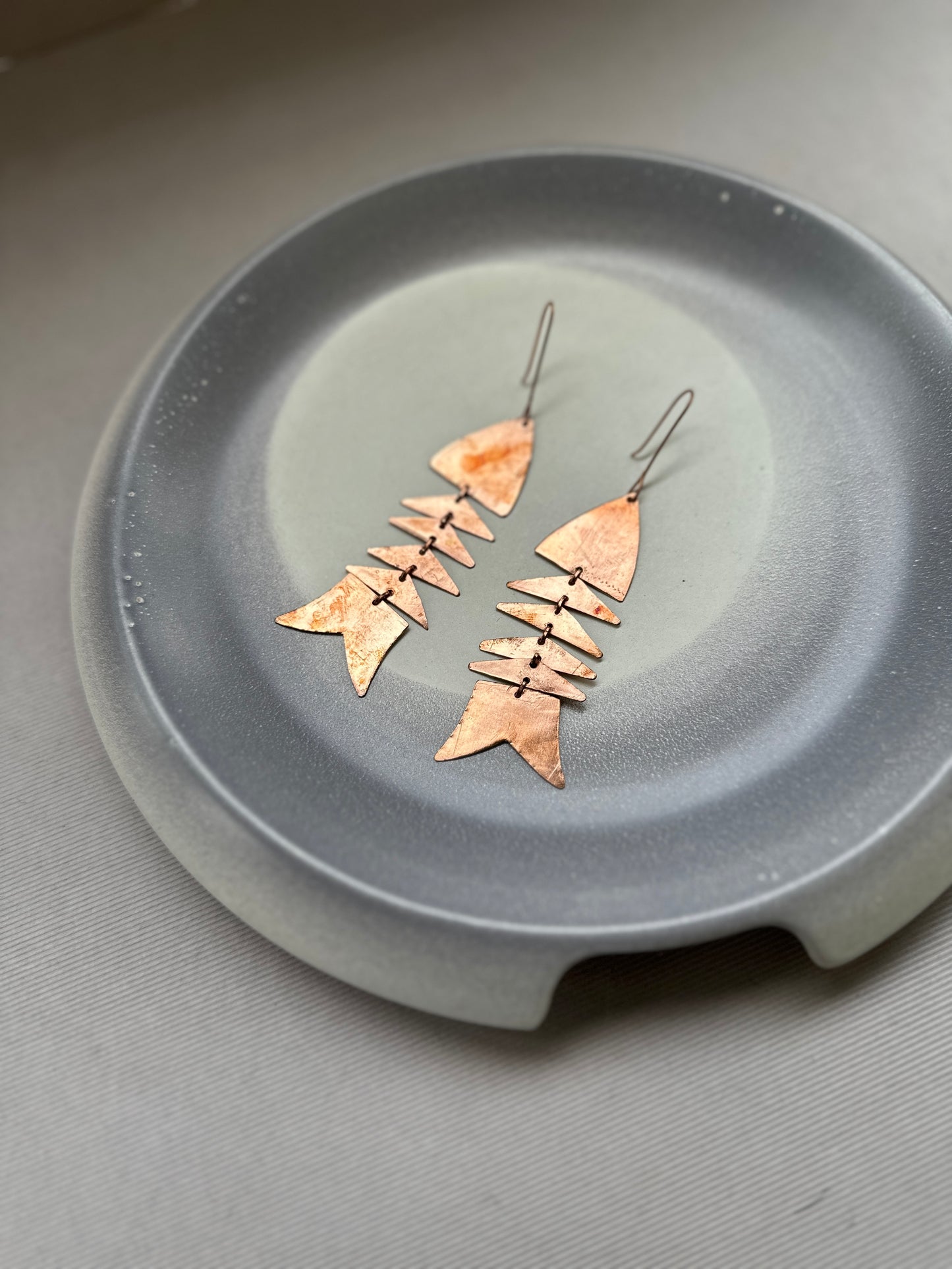 copper fishy earrings