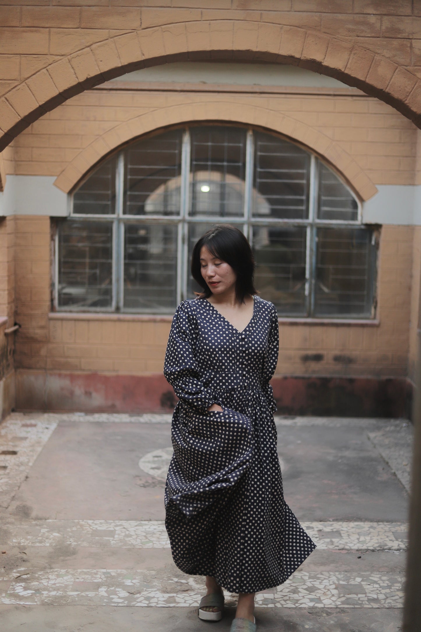 charcoal batik tip dress
