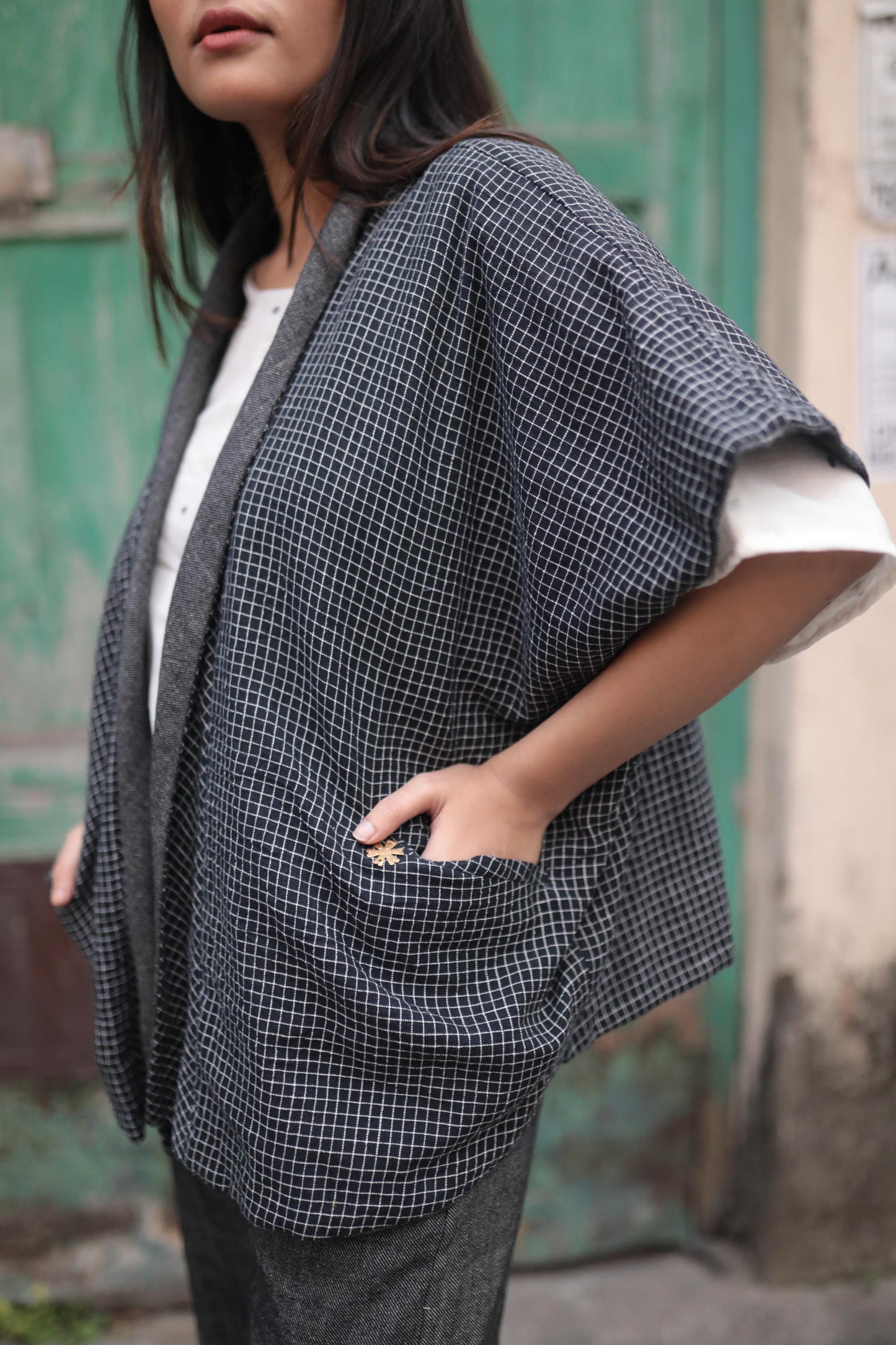 checkered kimono