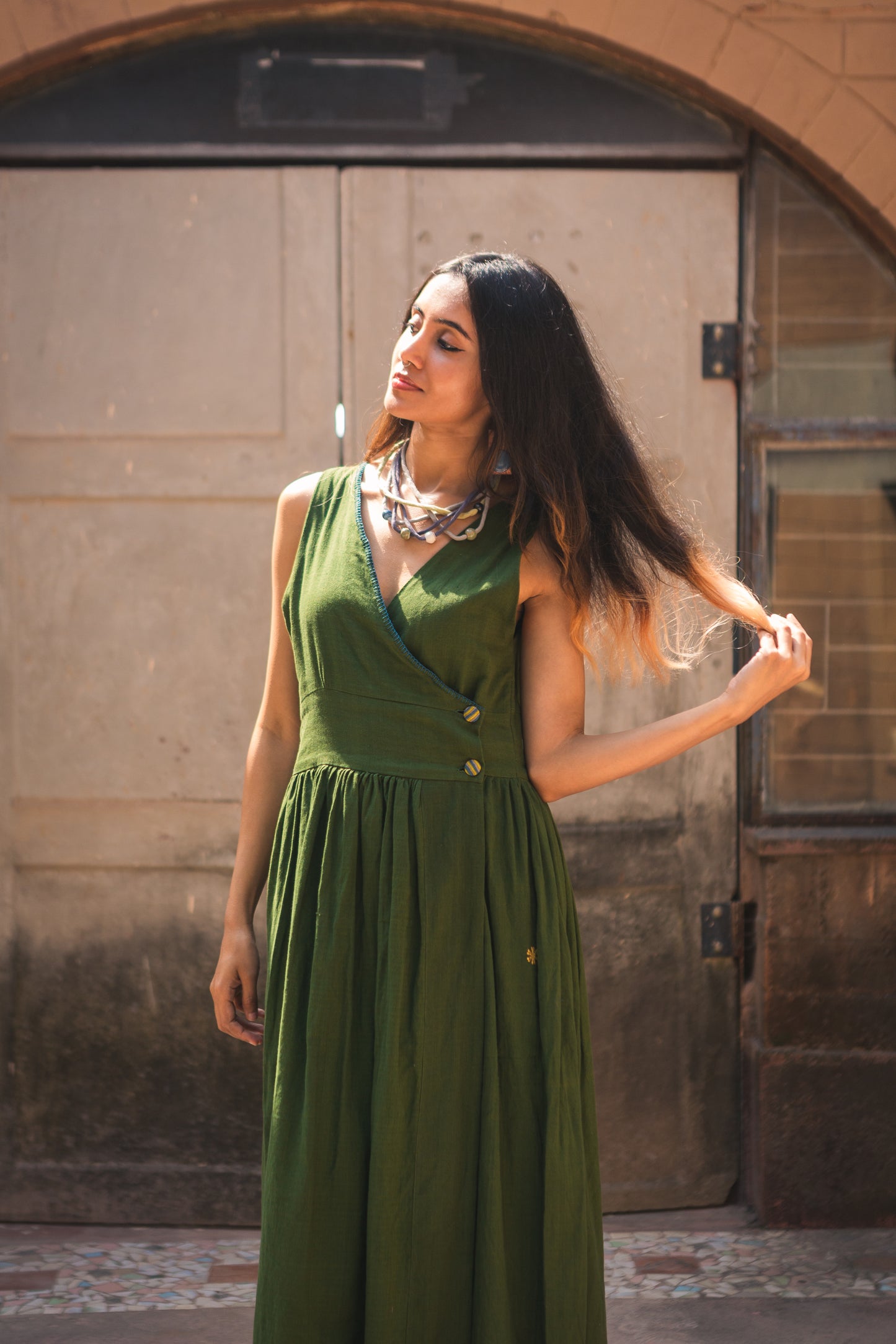 forest green angrakkha dress