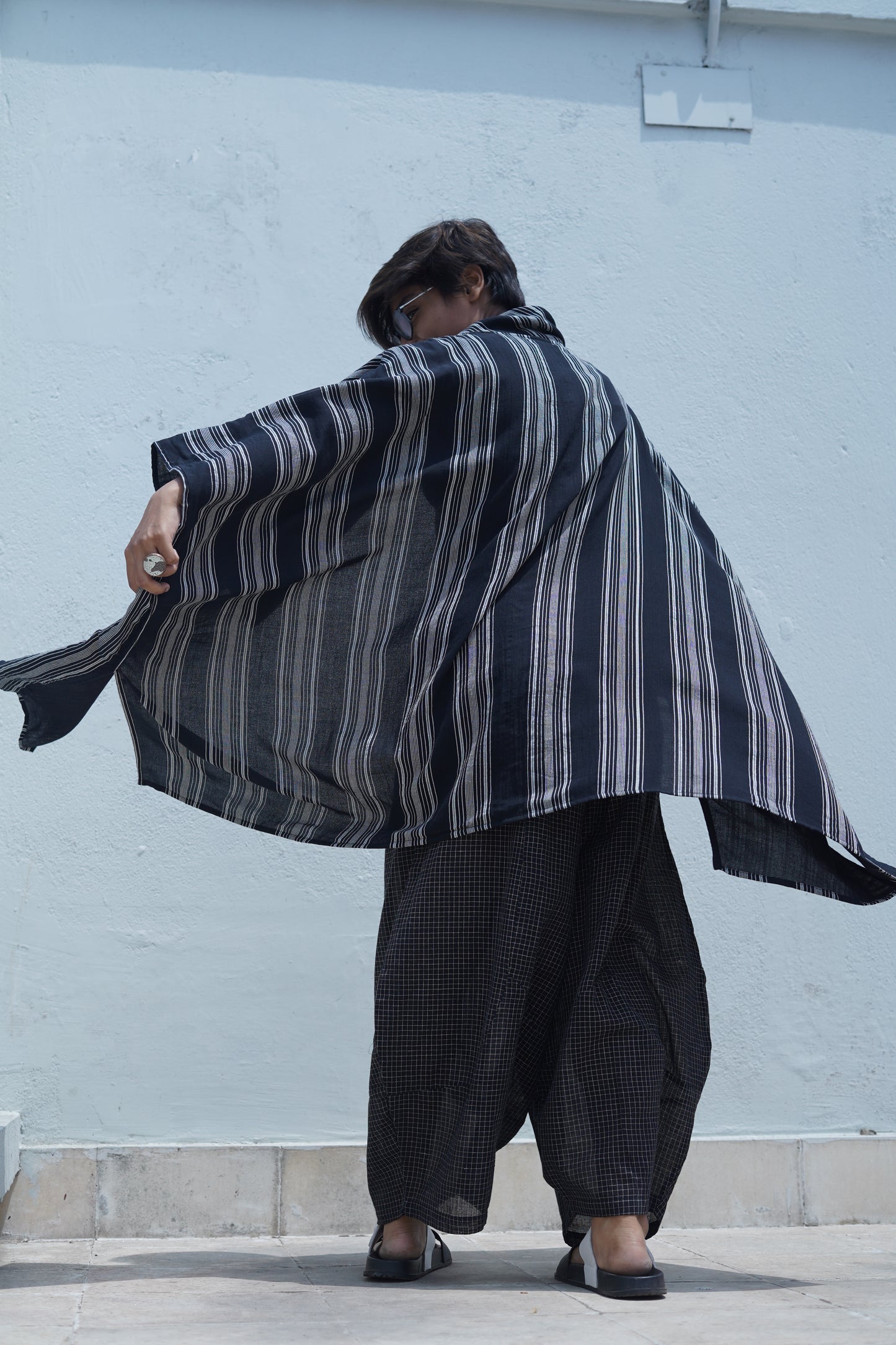 black striped kimono