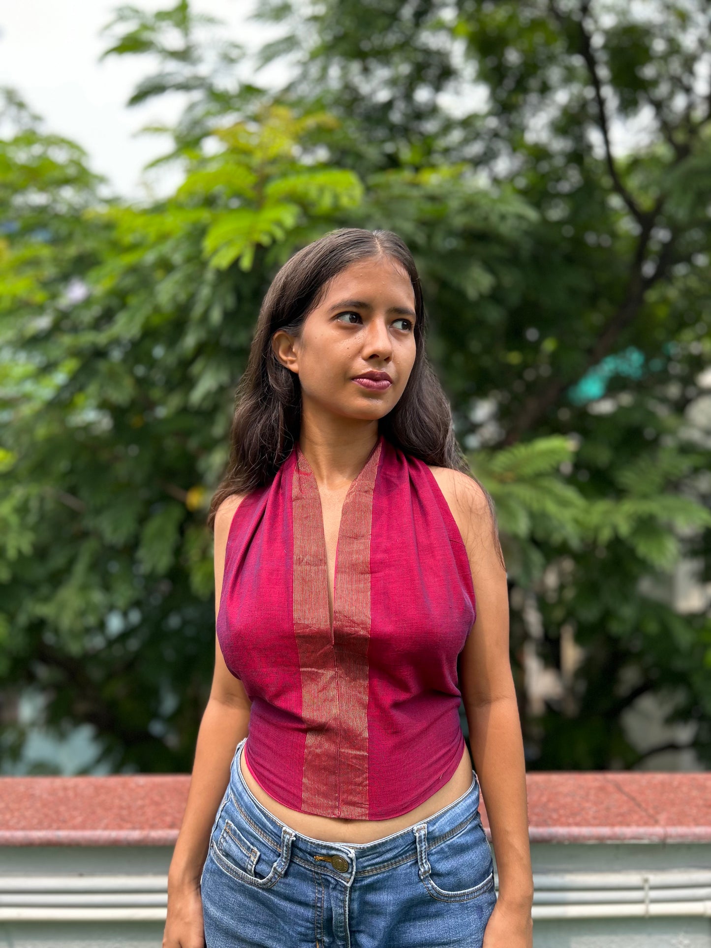 pink halter blouse