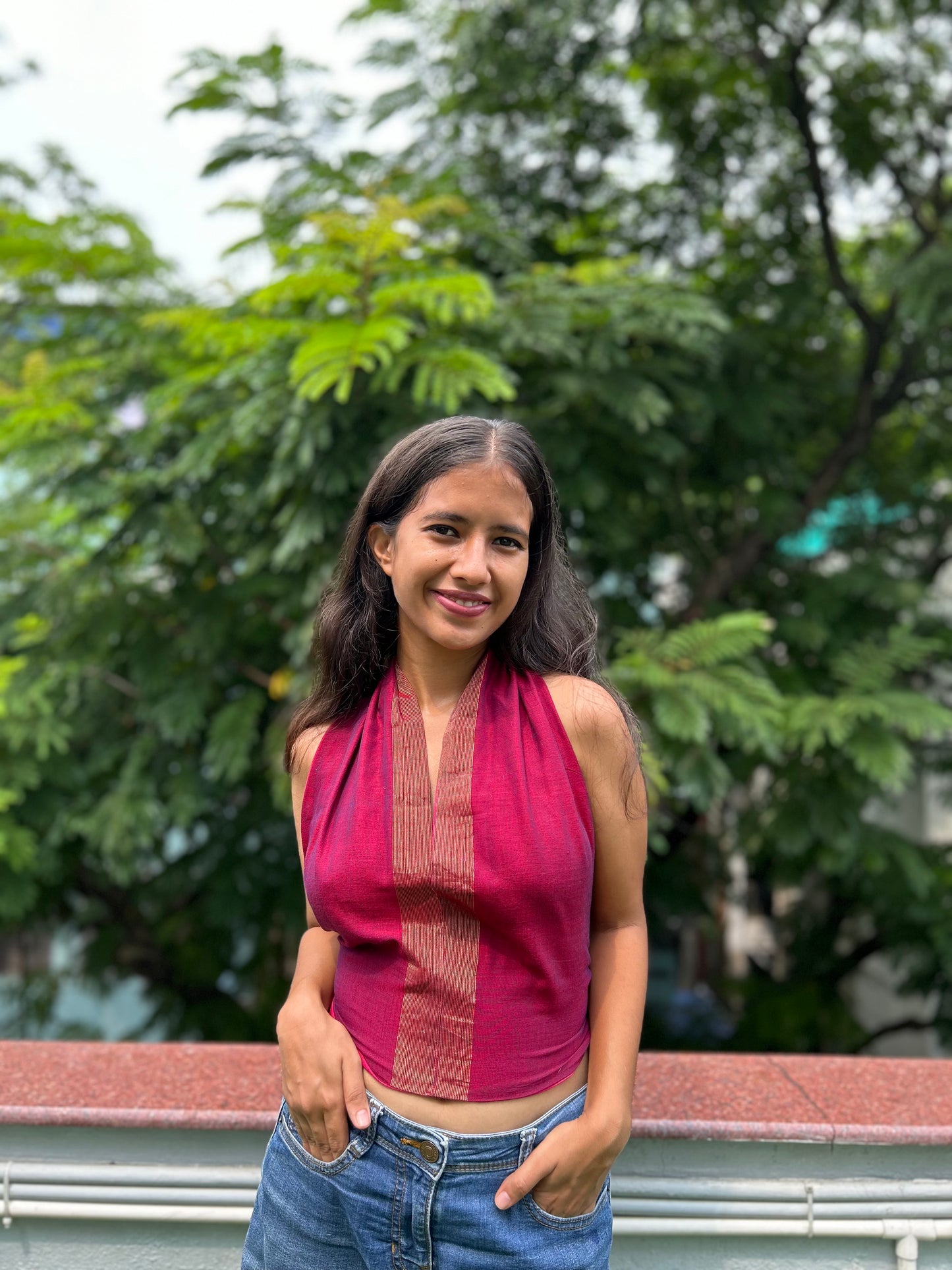 pink halter blouse