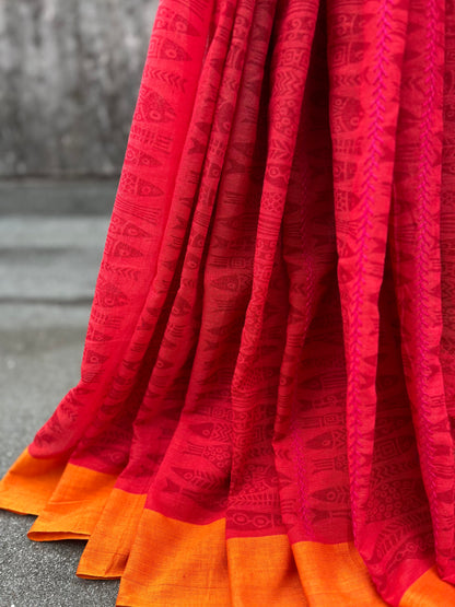 red jhaank-parshey saree