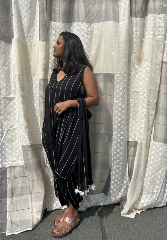 black stripes dumpsuit saree dress