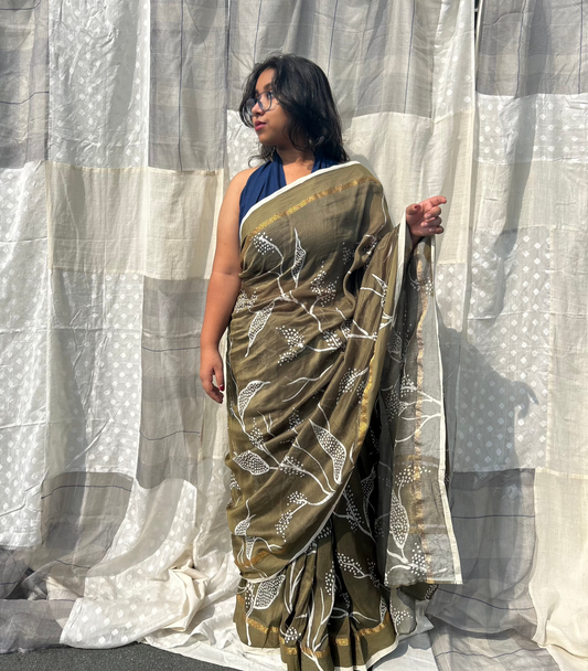 botanical green chanderi saree