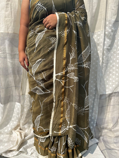 botanical green chanderi saree