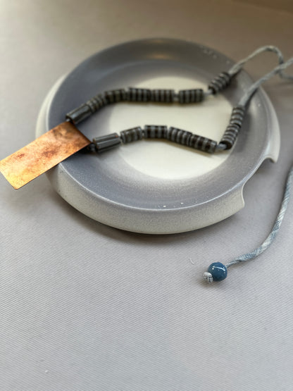ceramic beaded copper plate neckpiece