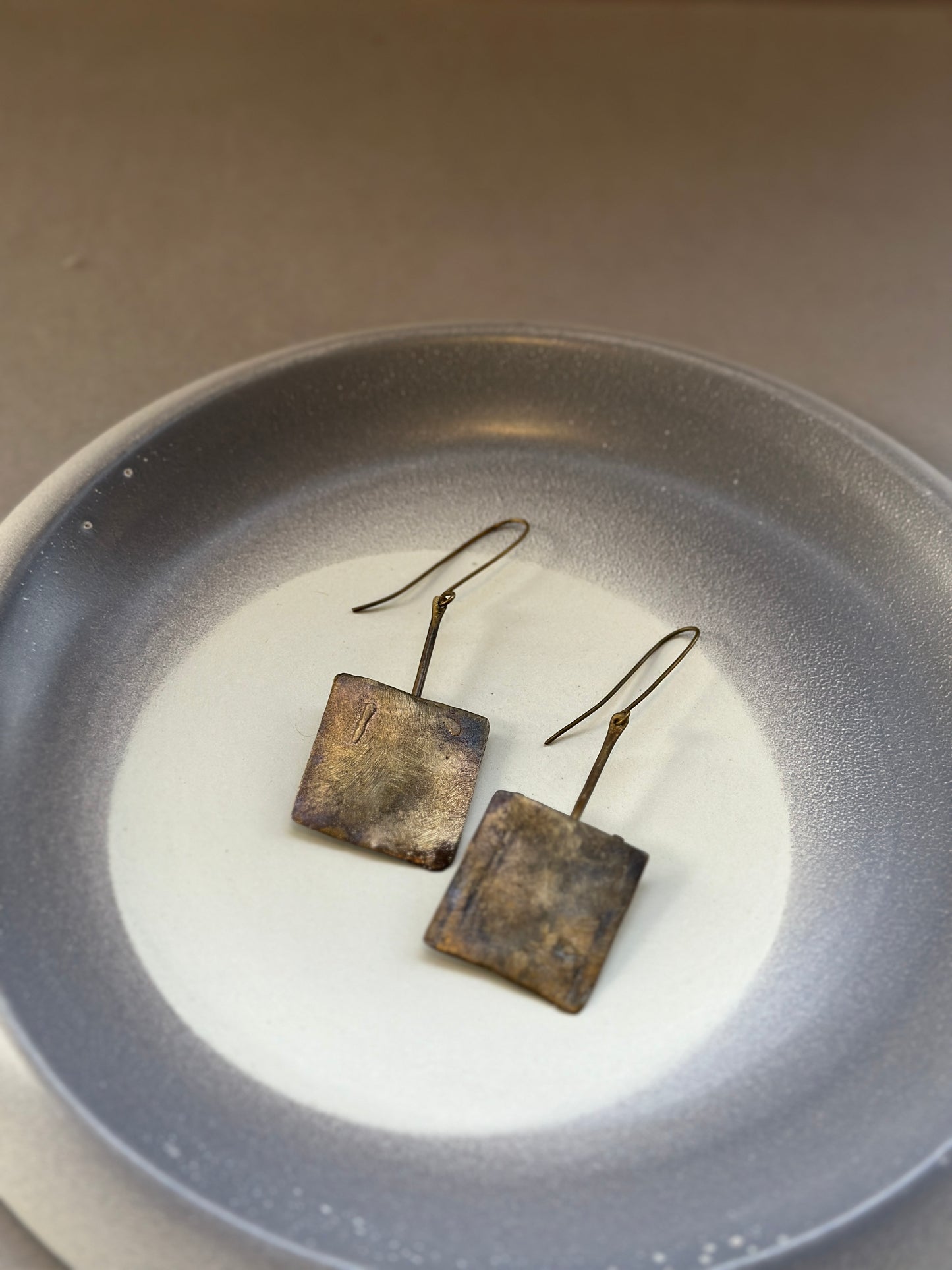 brass square drop earrings