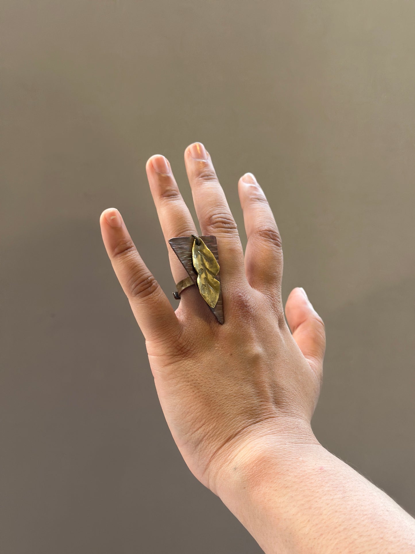 copper brass leaf ring