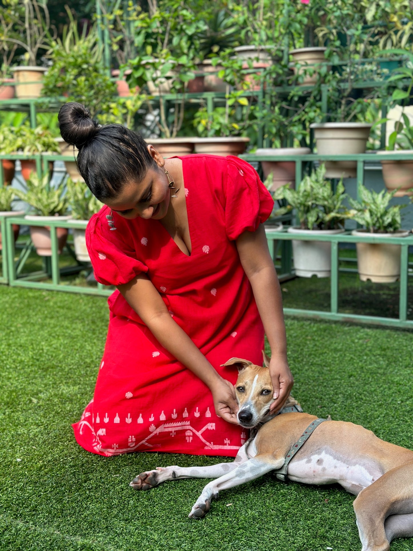 red jamdaani dress