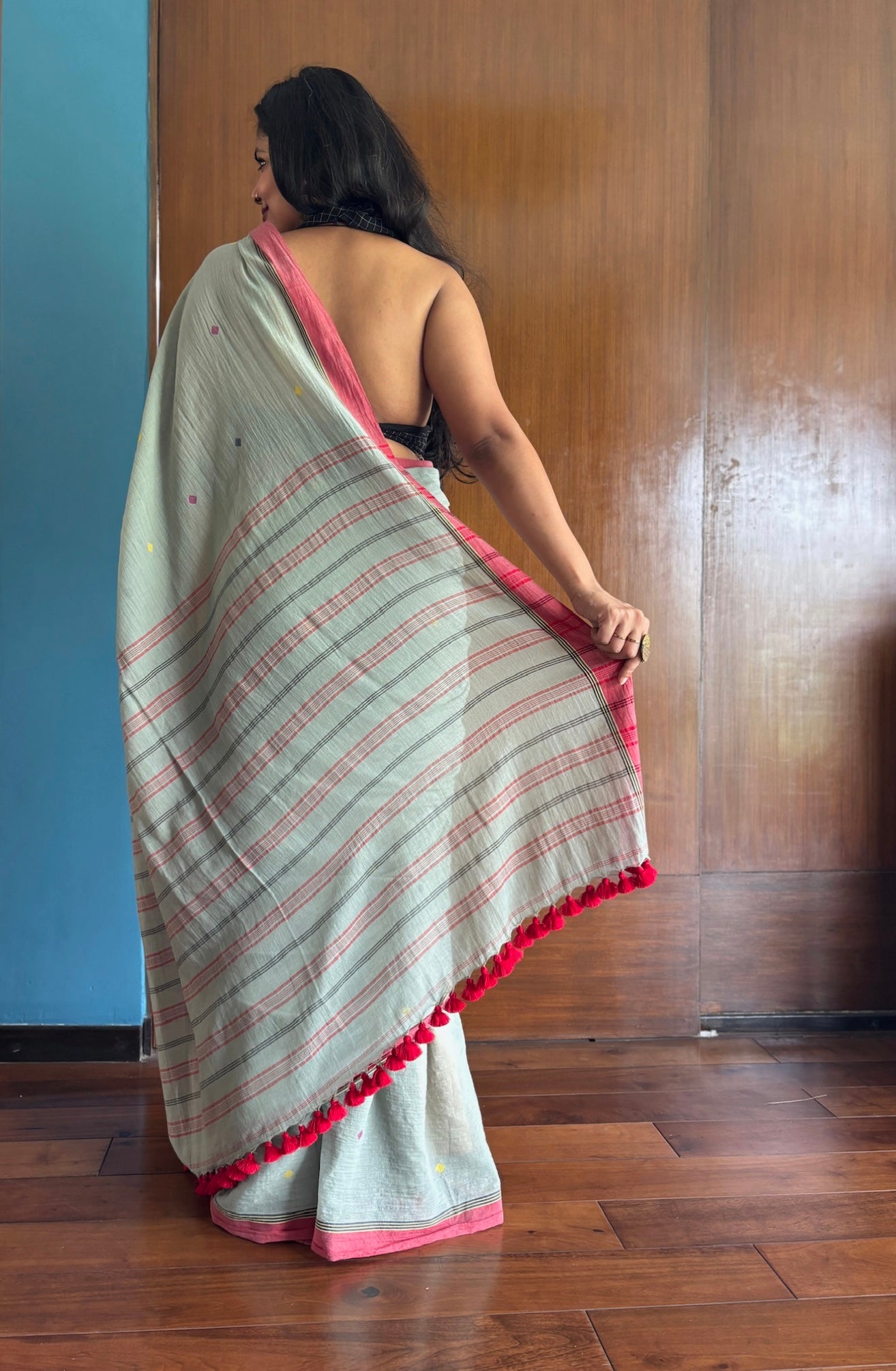 sage green jamdaani buti saree