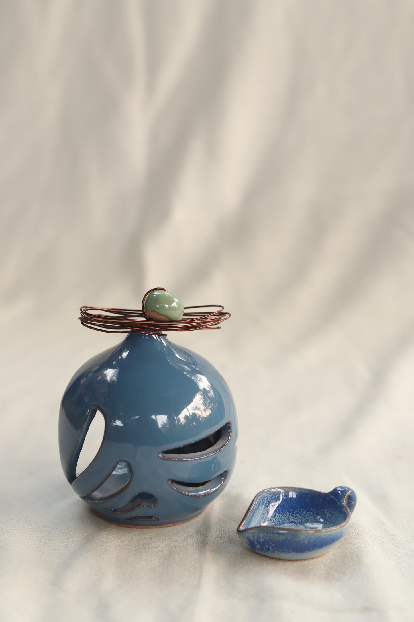 indigo blue hanging tea lamp