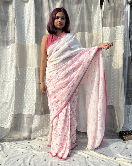 pink dragonfly saree