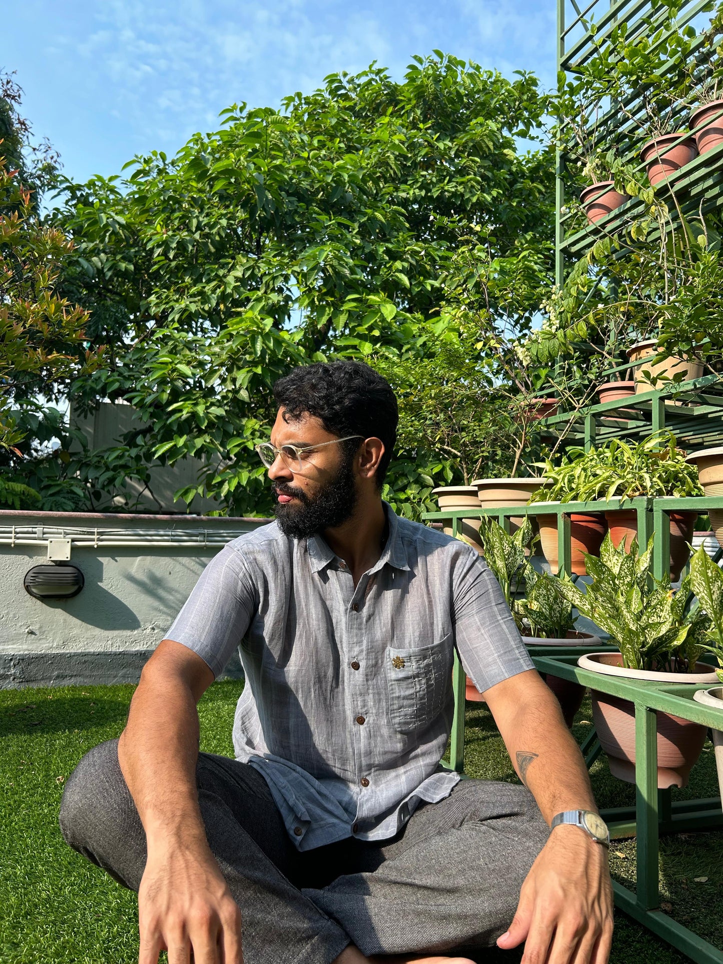 grey striped linen shirt